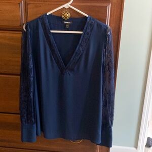 Express Navy lace sleeve blouse. Size L